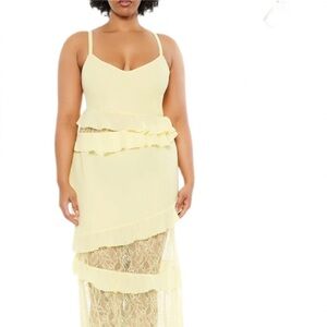 Forever 21 Plus Size Ruffle Lace Maxi Dress Light Yellow Size 0X